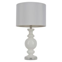 Milk Glass Table Lamp with Faux Silk Shade