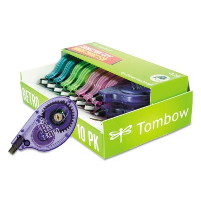 Tombow - MONO Correction Tape, Assorted Retro Color Dispensers, 1/6" x 394" -  10/Pk
