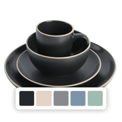 Gibson Home Everyday Essential Round 32-Piece Dinnerware Set, Service for 8-Black:- Black