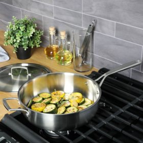Babish 5-Quart Tri-Ply Stainless Steel Saute Pan with Lid