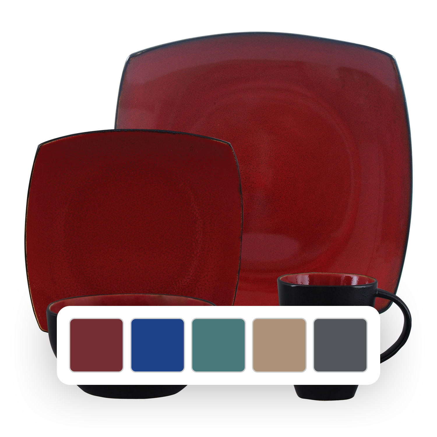 Gibson Home Soho Lounge 16-Piece Reactive Glaze Dinnerware Set-Red