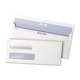 Quality Park - Reveal-N-Seal Double Window Check Envelope, Self-Adhesive, White - 500/Box