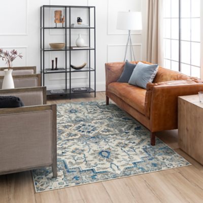 Cleo Priam Blue Area Rug, 3'9'x6':- 3'9'x6'