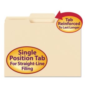 Smead 1/3 Cut Center Position File Folder, Reinforced Top Tab, Letter, Manila, 100ct.