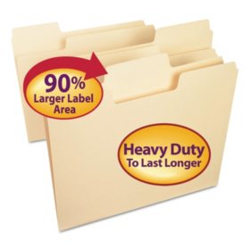 Smead 1/3 Cut Assorted Positions SuperTab Heavyweight File Folders, Manila Letter, 50ct.