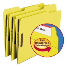 Smead 1/3 Cut Assorted Positions File Folders, Two Fasteners, Letter, 50ct., Select Color