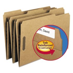 Smead 1/3 Cut Assorted Position Tab 11 Point Kraft Folders, Two Fasteners, Legal, Brown, 50ct.