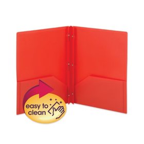 Smead Poly Two-Pocket Folder with Fasteners, Letter, Red, 25ct.