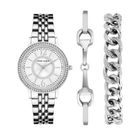 Anne Klein Women's Silver Tone Watch with Swarovski Crystal Accented Bracelets