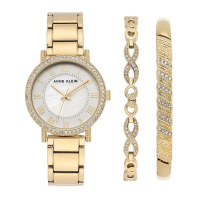 Anne Klein Women's Gold Tone Bracelet and Swarovski Crystal Accented ...