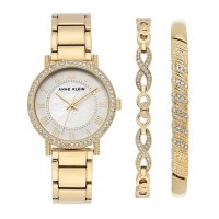 Anne Klein Women's Gold Tone Bracelet and Swarovski Crystal Accented Watch and Bracelet Set