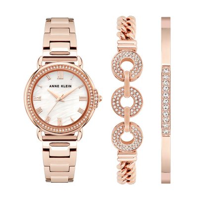 Anne Klein Women's Rose Gold and Swarovski Crystal Accented Watch and  Bracelet Set