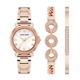 Anne Klein Women's Rose Gold and Swarovski Crystal Accented Watch and Bracelet Set