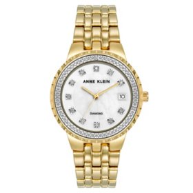 Anne Klein Gold-Tone Mother of Pearl Diamond Watch