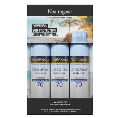 Neutrogena Ultra Sheer Body Mist Sunscreen Spray, SPF 70 (5 oz., 3 pk.) - Sam's  Club