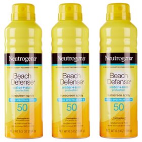 Neutrogena Beach Defense Spray Sunscreen, SPF 50, 6.5 oz., 3 pk.