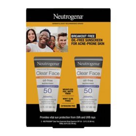 Neutrogena Clear Face Sunscreen, SPF 50, 3 oz., 2 pk.