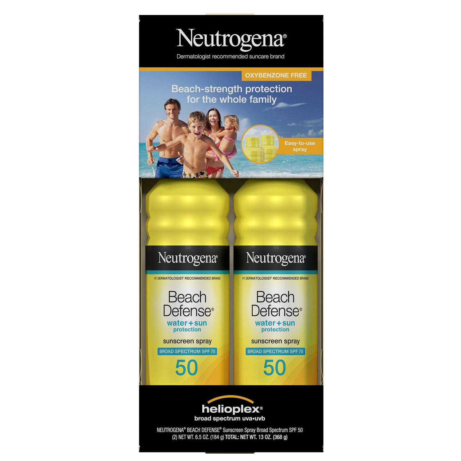 Neutrogena Beach Defense Spray Sunscreen, SPF 50, 6.5 oz, 2 pk.