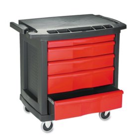 Rubbermaid Commercial 5-Drawer Mobile Workcenter - Black Plastic Top