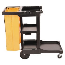Rubbermaid Cleaning Cart with Zippered Bag, Black 3 Shelves