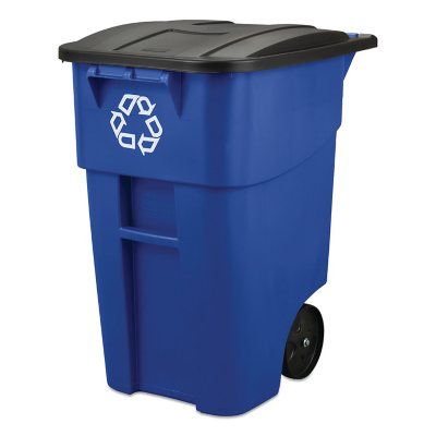 Rubbermaid Brute Recycling Rollout Container with Lid, 50 Gallon, Blue