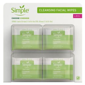 Simple Cleansing Facial Wipes, 25 ct., 4 pk.
