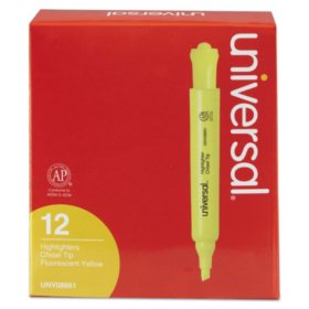 Universal Desk Highlighter, Chisel Tip, Fluorescent, Dozen (Various Color)
