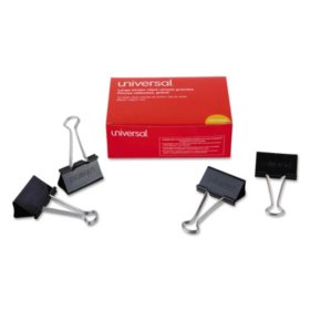 Universal Large Binder Clips, Steel Wire, 2" Wide, 1" Capacity, Black/Silver, 36pk.