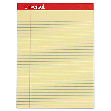 Universal Perforated Edge Writing Pad, Legal/Margin Rule, Letter, Canary, 50-Sheet Pads, 12pk.