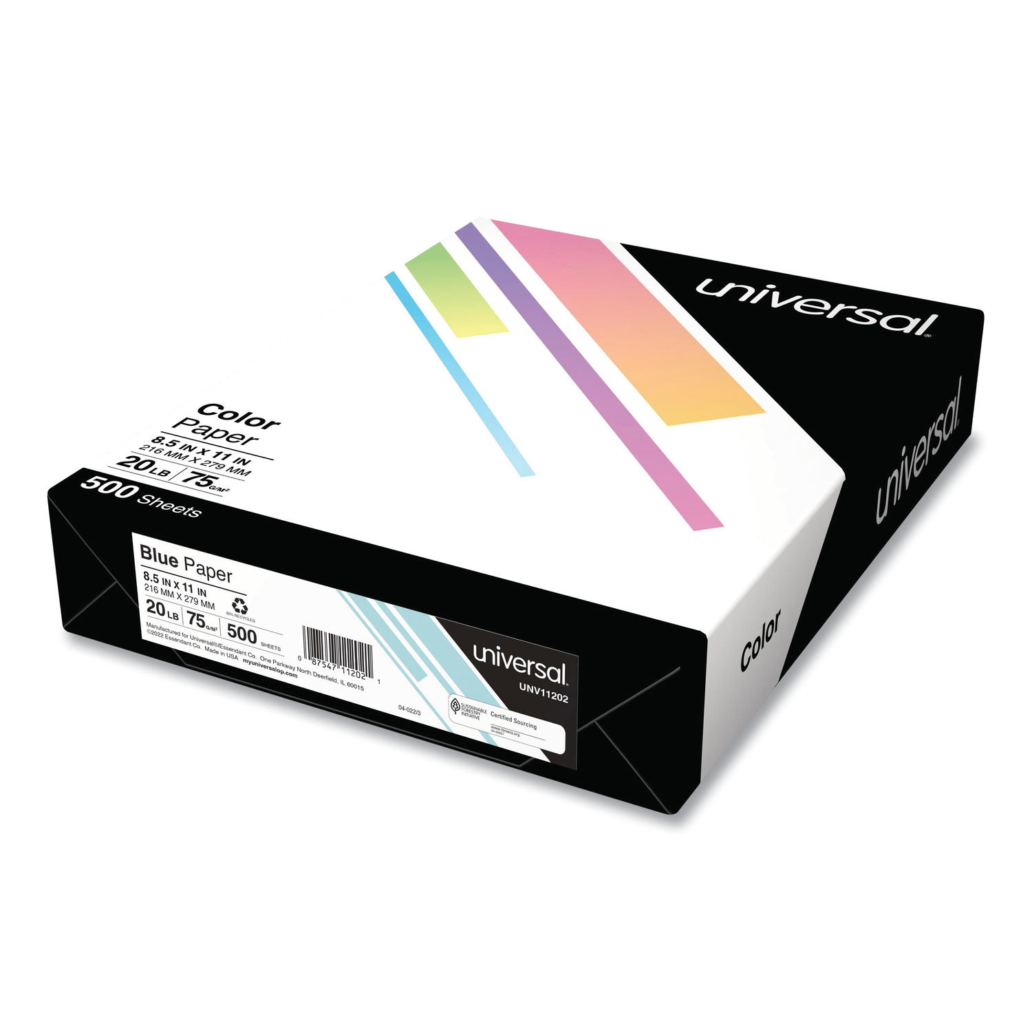Universal Colored Paper, 20lb, 8-1/2 x 11, Blue, 500 Sheets/Ream:- Blue