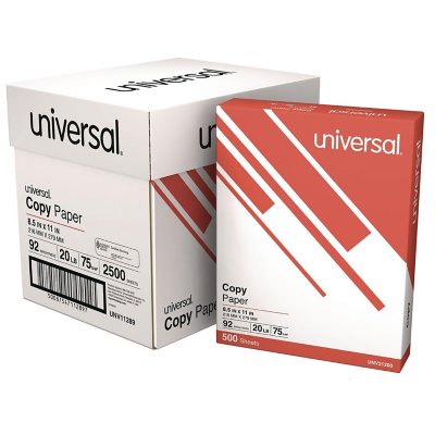 Universal Copy Paper, 20 lb, 92 Bright, 8.5 x 11”, 5 Reams (Half-Case)