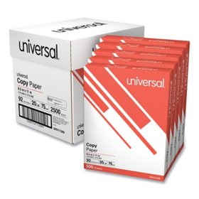 Universal Copy Paper, 20 lb, 92 Bright, 8.5 x 11”, 5 Reams Half-Case