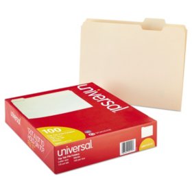 Universal File Folders, 1/5 Cut Assorted, One-Ply Top Tab, Manila, 100/Box (Various Types)