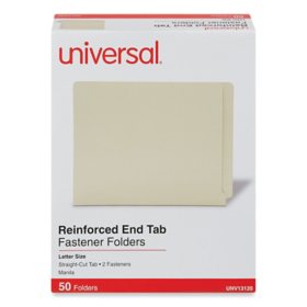 Universal End Tab Folders, Two Fasteners, Manila, 50/Box, Various Types