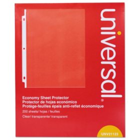 Universal® Standard Sheet Protector, Economy, 8-1/2" x 11, Clear, 200/Box