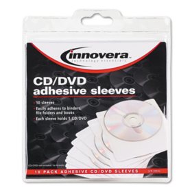 Self-Adhesive CD/DVD Holders, Clear - 10 per pack