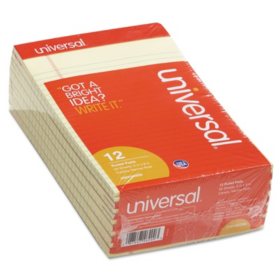 Universal® Perforated Edge Writing Pad, Narrow Rule, 5" x 8", Canary, 50 Sheet, Dozen