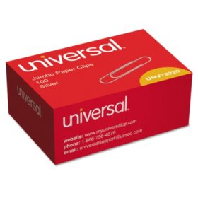Universal Smooth Paper Clips, Jumbo, Silver, 100/Box, 10 Boxes/Pack