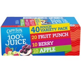 Capri Sun 100% Juice Variety Pack, 6 fl. oz. pouches, 40 pk.
