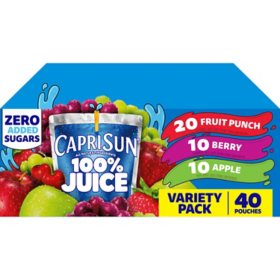 Capri Sun 100% Juice Variety Pack, 6 fl. oz. pouches, 40 pk.