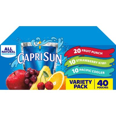 Capri Sun 100% Juice Fruit Punch, Berry & Apple Naturally Flavored Juice  Variety Pack, 40 ct Box, 6 fl oz Pouches 