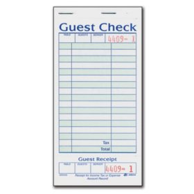 Adams 1-Part Guest Check with Stub - 50 Checks/book - 20 pk.