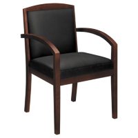 basyx VL850 Series Leather Wood Guest Chair, Black/Mahogany