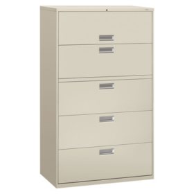 HON 600 Series Five-Drawer Lateral File, 42w x 18d x 64.25h, Assorted Colors