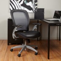 Office Star Air Grid Chair with Leather Seat - Black
