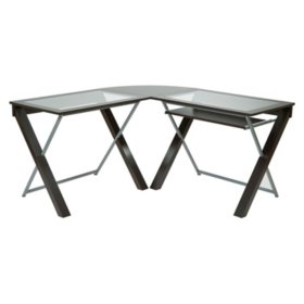 Osp L Shaped Computer Desk With Glass Top Espresso Sam S Club