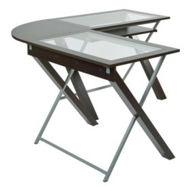 Osp L Shaped Computer Desk With Glass Top Espresso Sam S Club