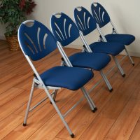 Work Smart Folding Chair, Silver/Blue - 4 pack