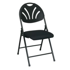 Work Smart Folding Chair with Plastic Fan Back and Fabric Seat - Black - 4 Pack