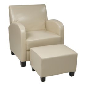 OSP Designs Metro Cream Faux Leather Club Chair with Ottoman